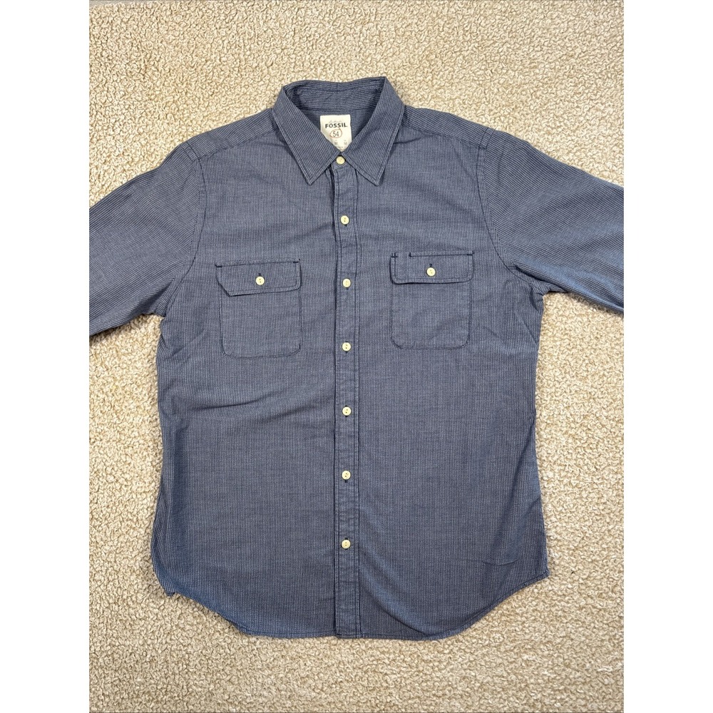 Fossil 54 Button Up Shirt Men's M Double Pocket Birdseye Knit